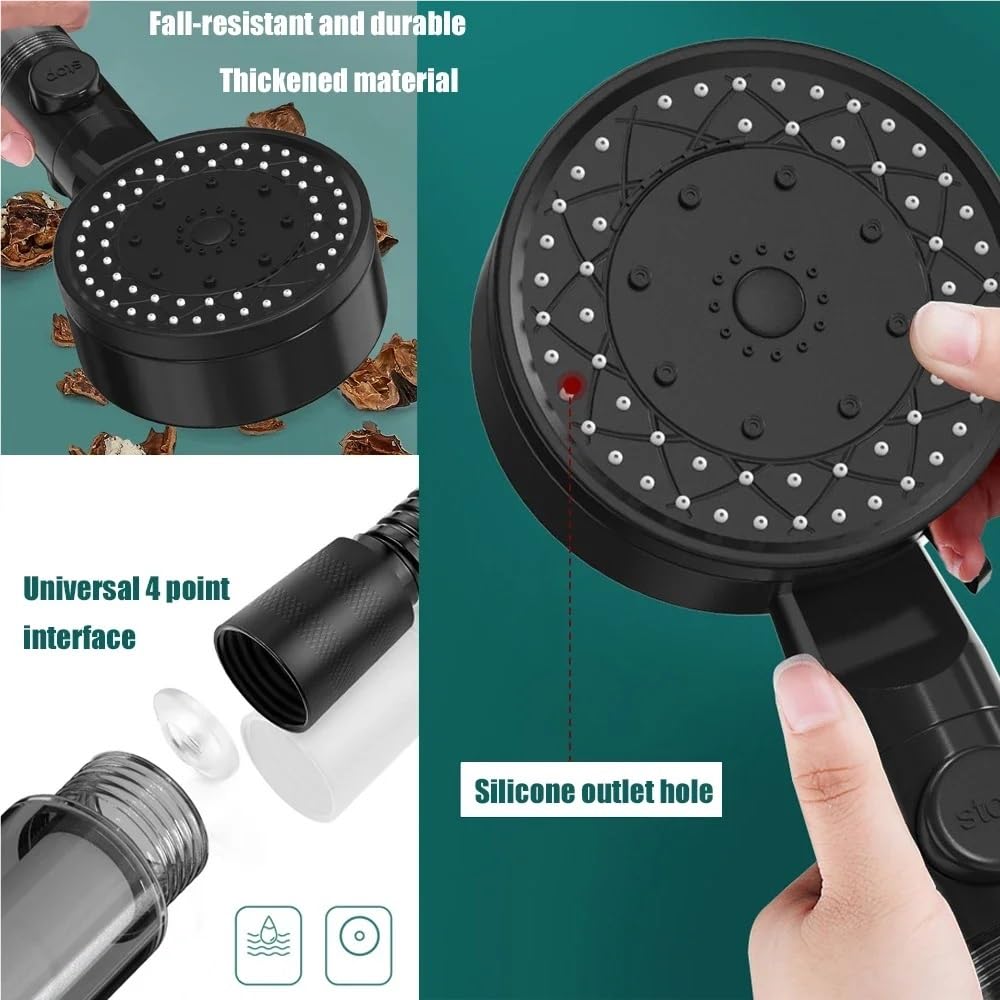 Alcachofa de ducha de mano de alta presión con filtro de ahorro de agua, diseño resistente a caídas, elegante en blanco y negro, boquilla de ducha perfecta para máxima comodidad y relajación