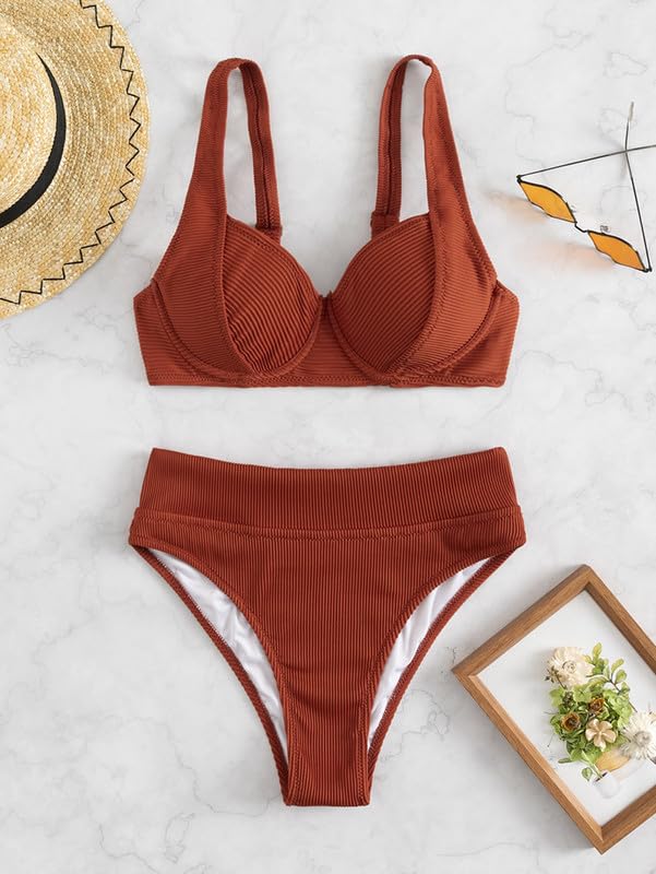 Women's Ribbed Two-Piece Bikini Set – Push-Up High-Waist Swimsuit with Tummy Control – Solid Color Swimwear3