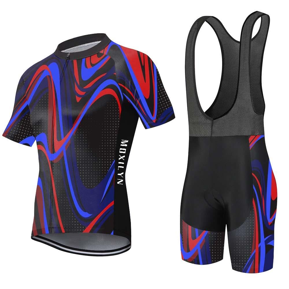 MOXILYN Men Cycling Jersey Set Bike Shorts and Jersey Suit 9D Padded Cycling Bibs MTB Shirts Short Sleeve Bicycle Clothes