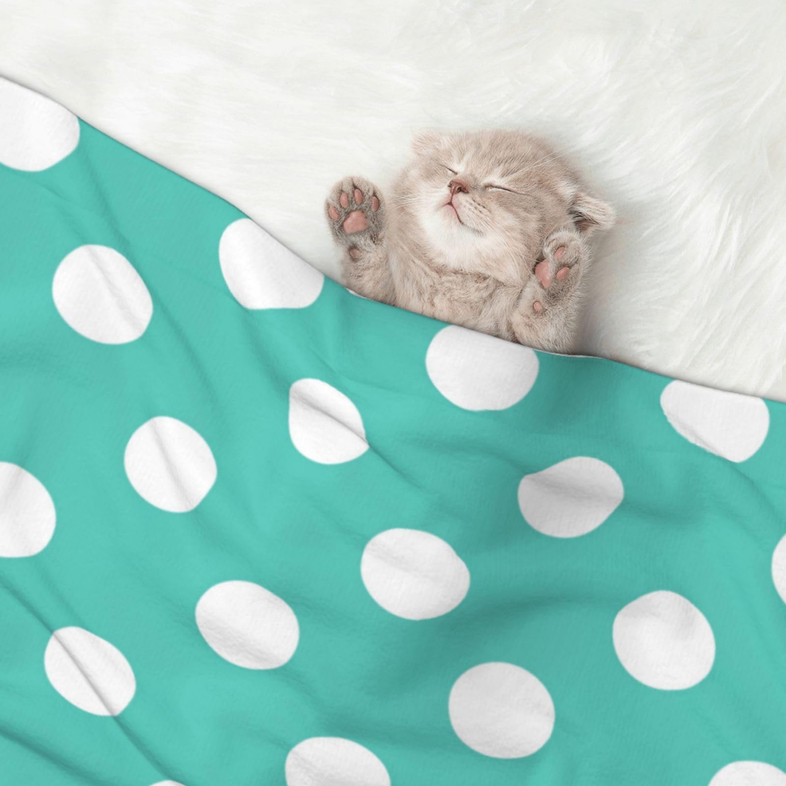 Kuilepa Teal Turquoise and White Polka Dot Print Waterproof Dog Blanket,Leakproof Pet Blanket for Large Dogs, Furniture Sofa Couch Cover Protector,Reversible Washable Soft Plush-Small