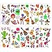 Qpout Day of the Dead Mexican Fiesta Tatouages temporaires pour les enfants, Cinco De Mayo faux tatouage autocollant, sucre crâne squelette cactus guitare tatouages pour fête visage main bras décor