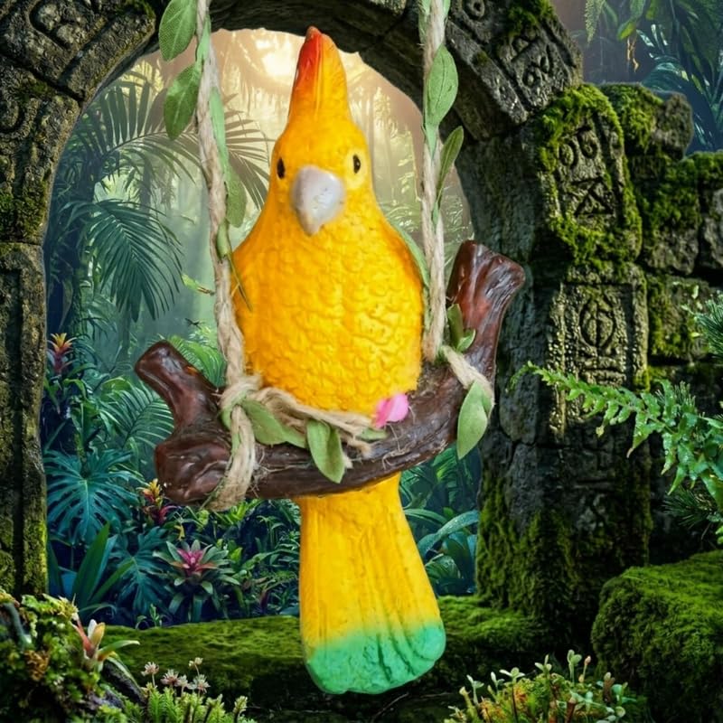 Wonderland Vibrant Yellow Cockatoo Hanging Garden Statue – Decorative Accessory & Tree Ornament-image-33