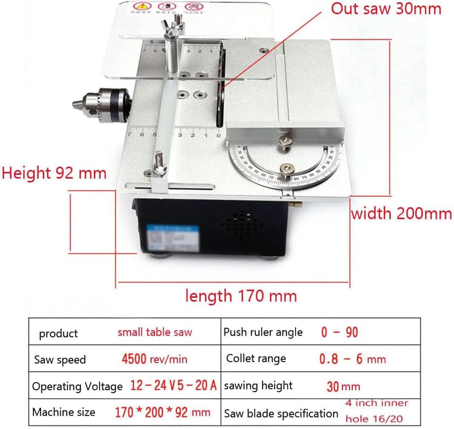 Sierra de mesa para proyectos de bricolaje, mini motosierra de 4500 RPM con velocidad ajustable, regla de ángulo de aluminio para corte de 0 a 90 grados, ideal para modelos hechos a mano