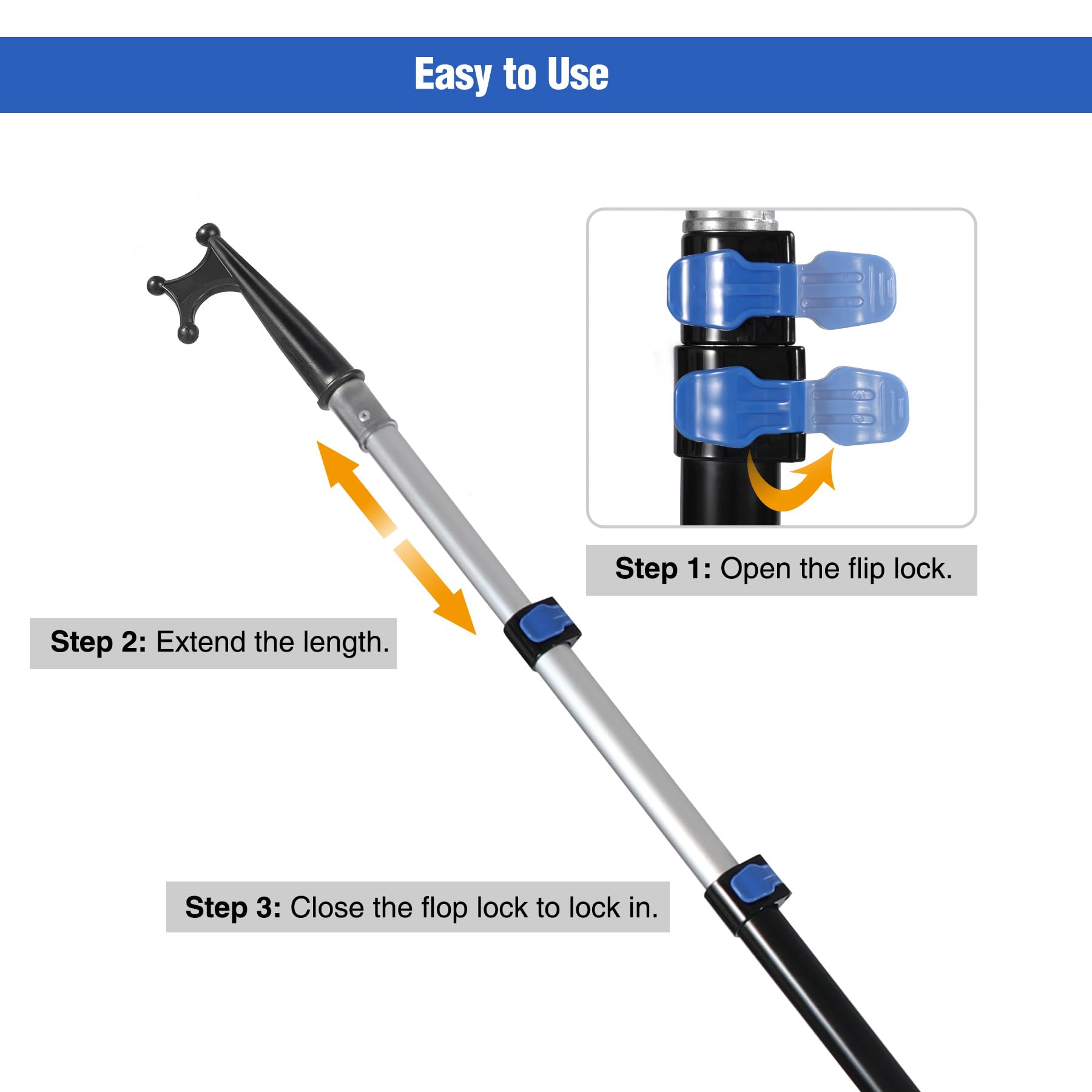 REDCAMP Gancho telescópico para barco, aluminio, extensible, multiusos, ligero, flotante, para barco, accesorios para barcos, 3,6 m, color negro