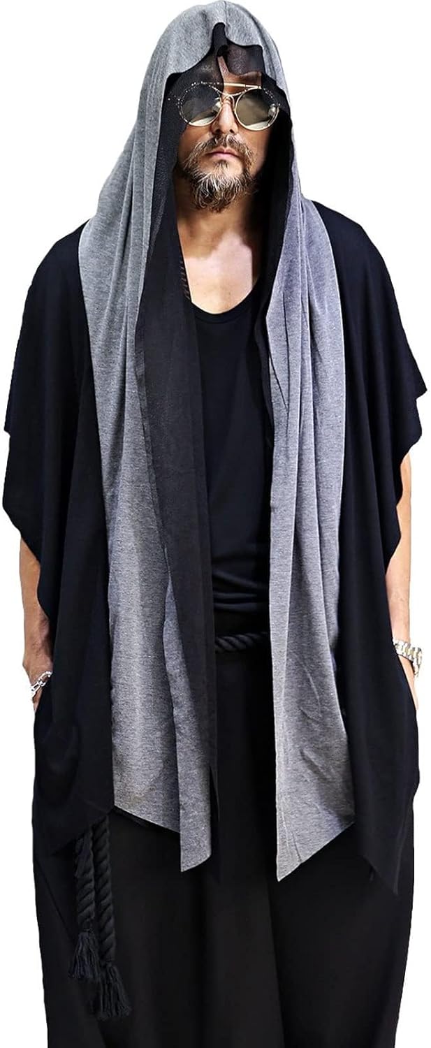 ByTheR Longline Cloak Hood Mens Sleeveless Mesh Cut Off Open Vest Layering Cardigan Streetwear Black - Image 5