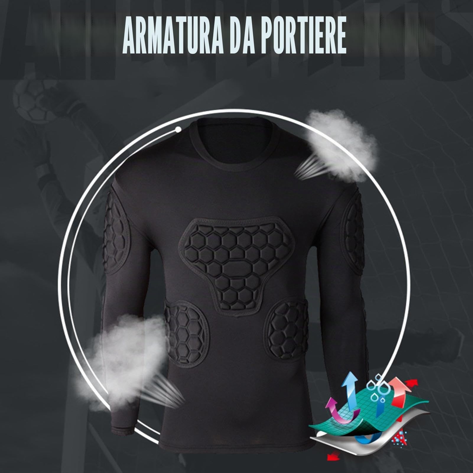 Maglia a Compressione Imbottita Calcio | Tuta da Calcio Nera a Maniche Lunghe | Maglia Imbottita da Calcio per Adulti e Bambini, Magliette Imbottite da Paintball per Calcio, Basket, Paintball
