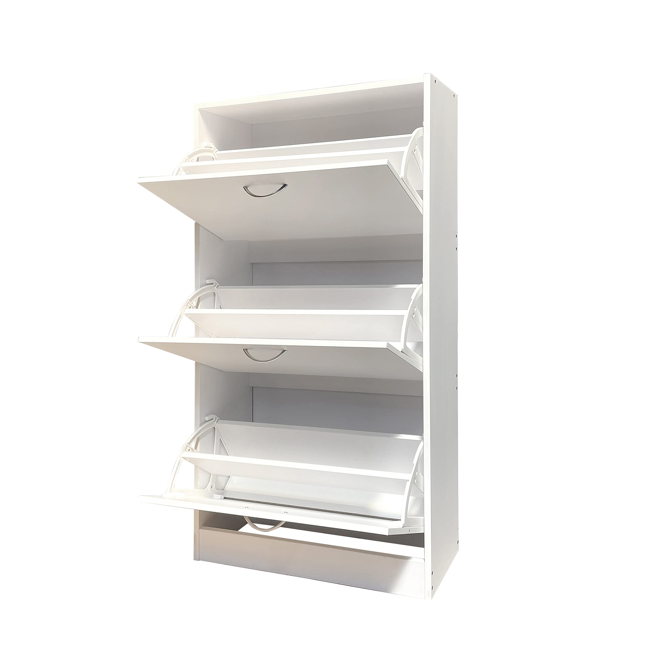 Giulia Grillo Scarpiera salvaspazio slim in legno Bianco, Scarpiera slim 3 ante salvaspazio da ingresso in legno, 60X24X115