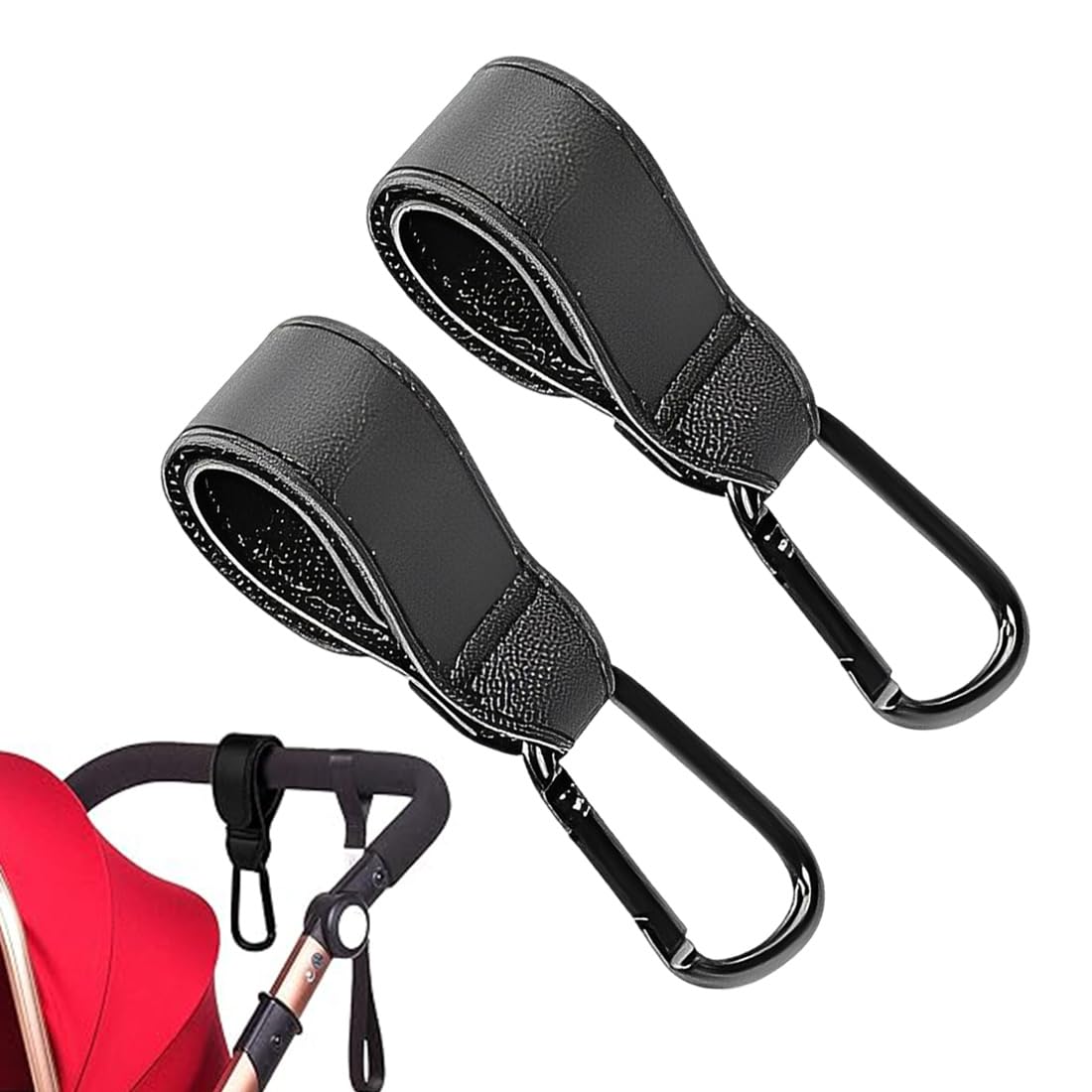 Bikprst Ganci Per Passeggino In Pelle Nera - Ganci Per Carrozzina E Passeggino Pluri-Premiati - Pensati Per Le Mamme, Amate Da Tutti - 2 Ganci Per Carrozzina