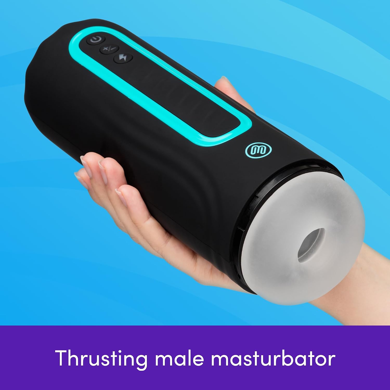 Lovehoney Blowmotion Thrusting Male Masturbator - 4.5 inch Textured Canal Male Sex Toy with Sound Effects - 7 Thrust Modes & 7 Vibration Patterns - Rechargeable Adult Sex Toy for Men - Black