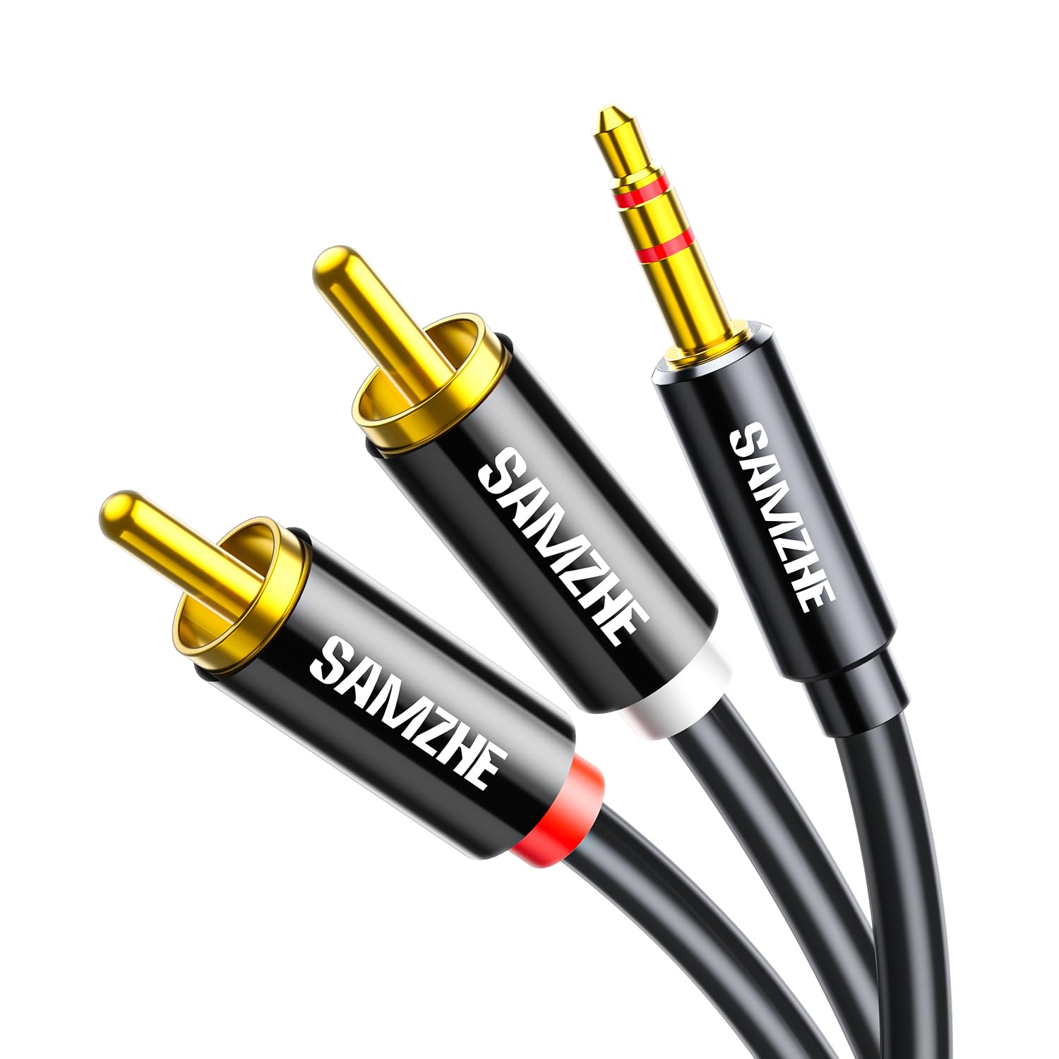 SAMZHE Cable RCA de 3,5 mm a RCA, adaptador de audio RCA macho a auxiliar, adaptador de audio de alta fidelidad, carcasa de metal, divisor en Y, cable auxiliar 1/8 conector para smartphones, altavoces