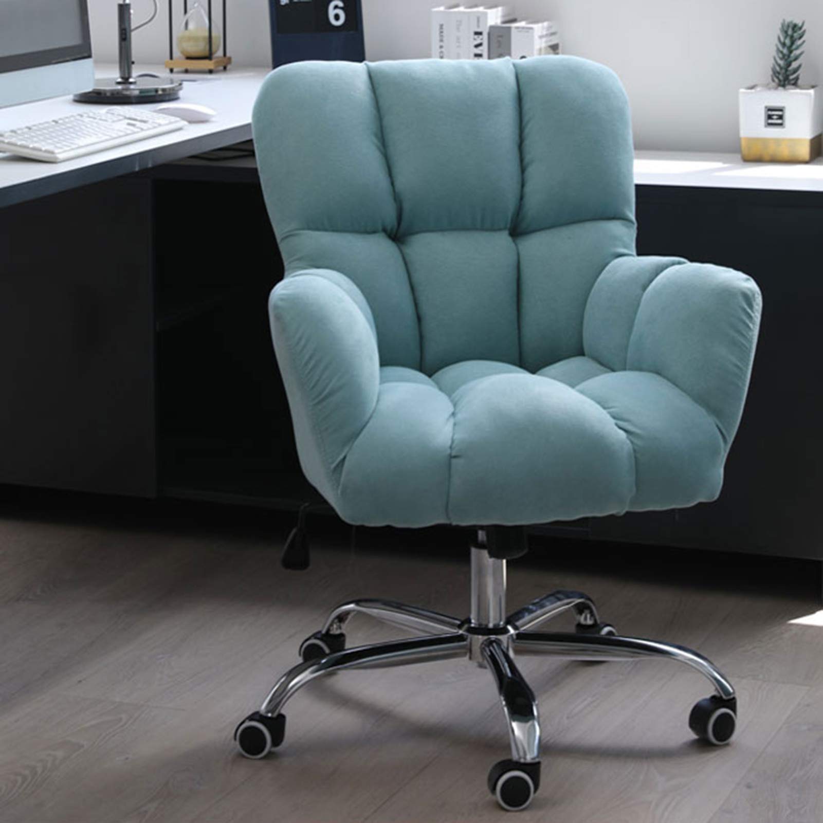 Ergonomiczne aksamitne krzesło do biura domowego z podparciem środkowego oparcia i uroczym różowym wzorem, nowoczesne krzesło biurkowe z ramionami, do sypialni dziewcząt, obrotowe krzesło komputerowe,