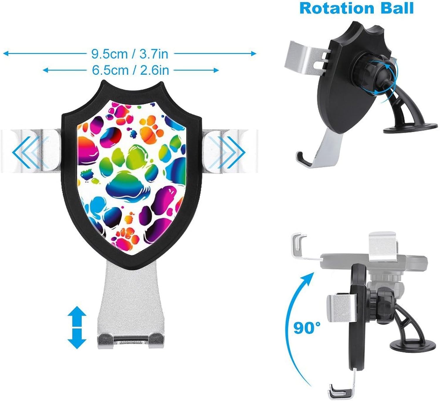 Colorful Dog Paw Print Car Phone Mount Universal 3-in-1 Phone Holders for Your Car with 360° Suction Cup Adjustable Cell Phone Car Mount for Car Dashboard Air Vent Windshield Automobile Cradle Stand F image 2