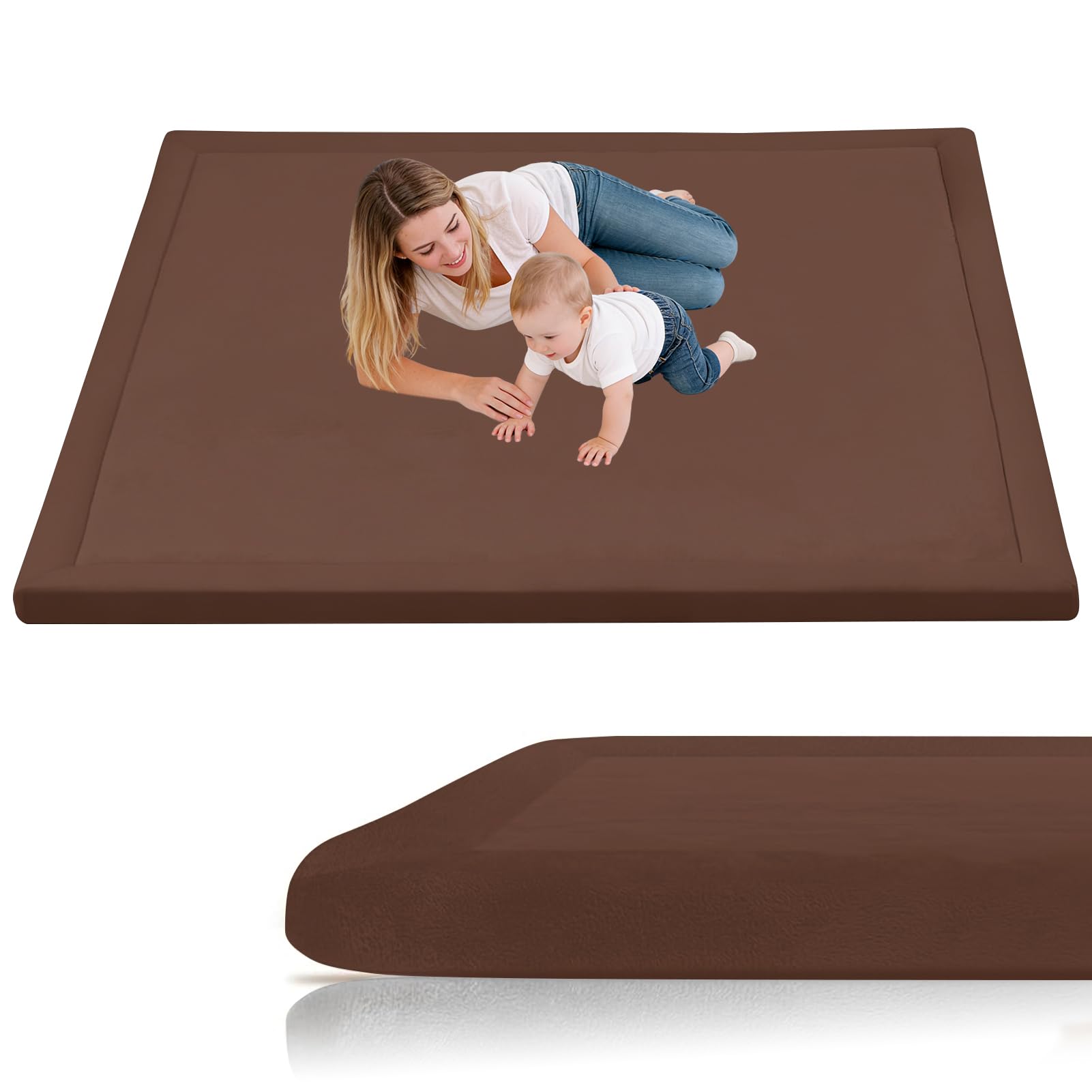 Stqyeiw Large Kids Crawling Play Mat 40 x 100 cm Brown Baby Play Mat, Large Thick Foam Playmat 3cm Memory Foam Mat Non Slip for Children Toddlers Babies Tummy Time Training Early Walking Playpen Mat