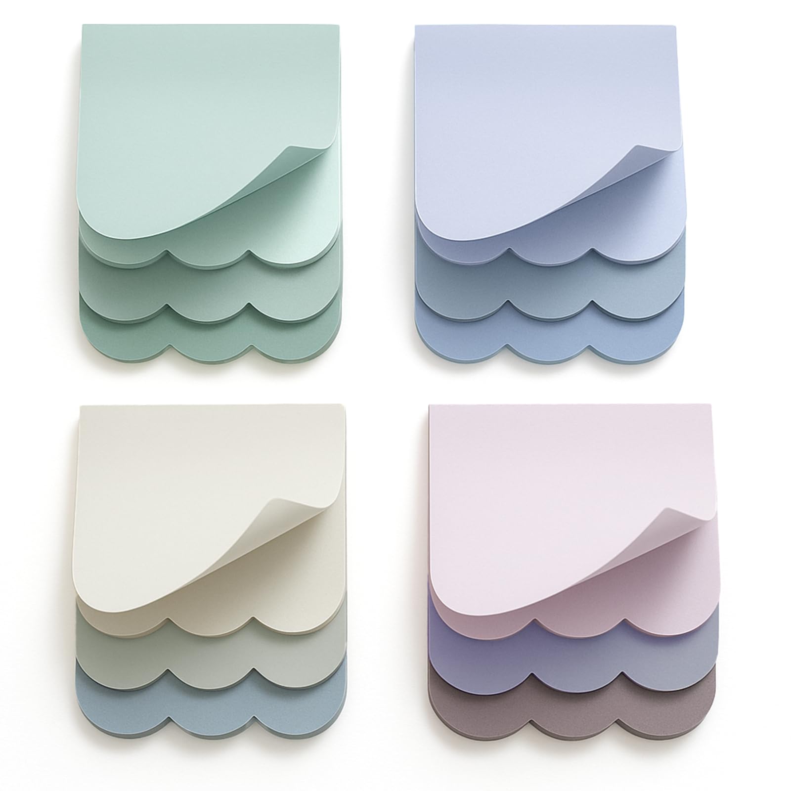 Eaasty 12 Pieces Boho Scalloped Edge Stacked Desktop Notepad — 3-in-1 Layered Morandi Color Memo Pads Back to School Gifts with 75 Sheets Glue-bound with Sturdy Backboard (5.57x4 Inches)