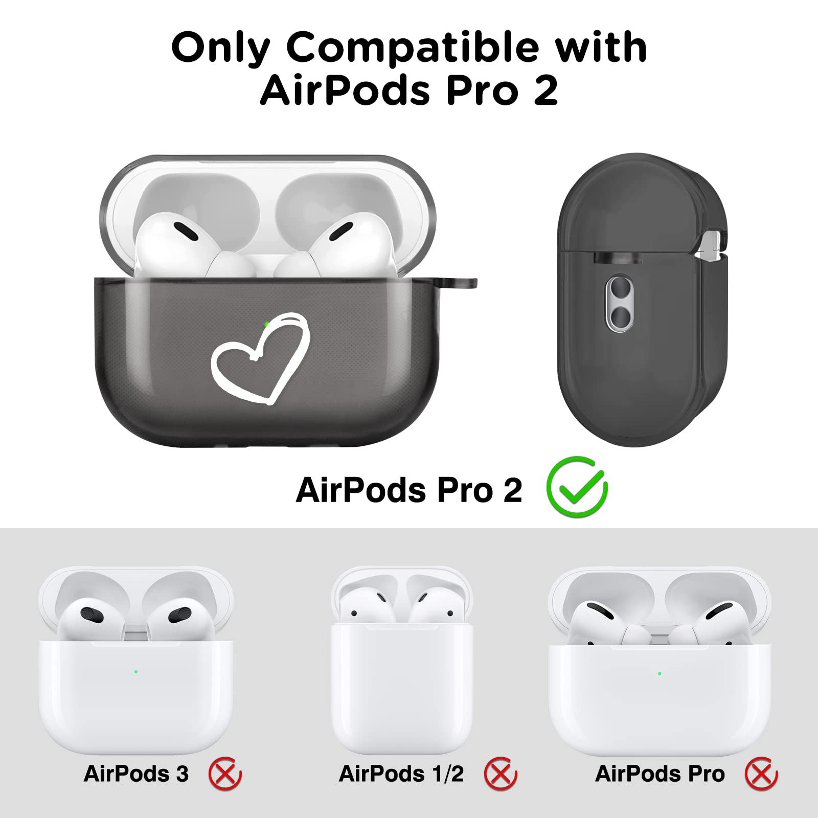 Custodia Silicone Cuore Per AirPods Pro 2 - Trasparente Con LED