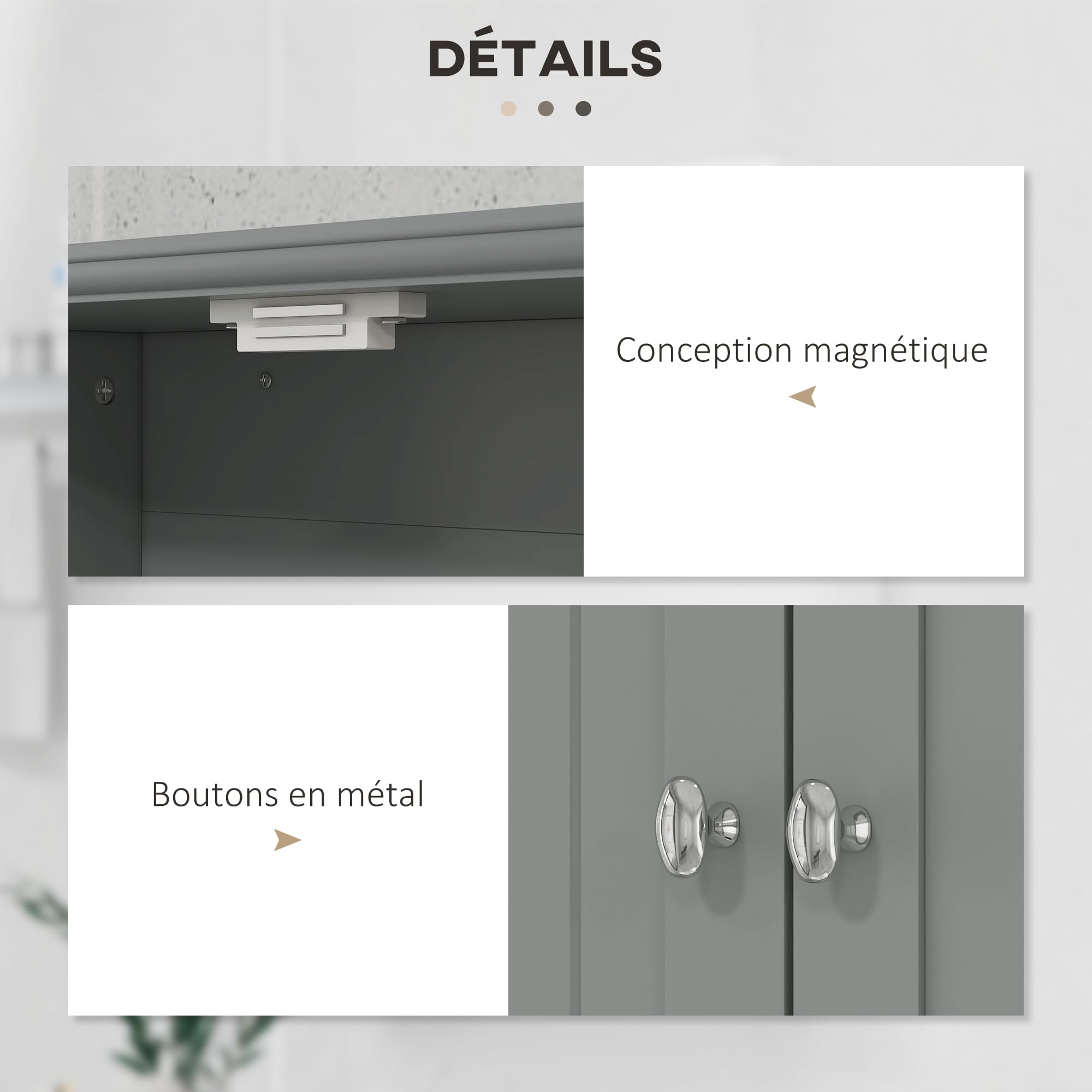 kleankin Armoire Murale de Salle de Bain, Armoire de Toilette, avec Portes Doubles, étagère Ouverte, 2 tiroirs pour Ranger, 50,8l x 17,8P x 66H cm, Gris