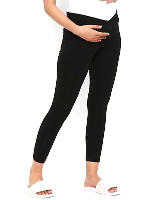 Khwaish Store Women's Low V-Shape Under The Belly Full Coverage Soft Support Full Length Maternity Pant, Jegging, Leggin