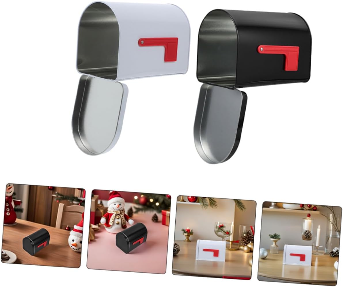 Rectangular Tinplate Mailbox Candy Storage Box Set, 4pcs Black and White Metal Treat Containers, Mini Decorative Tin Boxes for Christmas Party Favors and Holiday Candy Organization