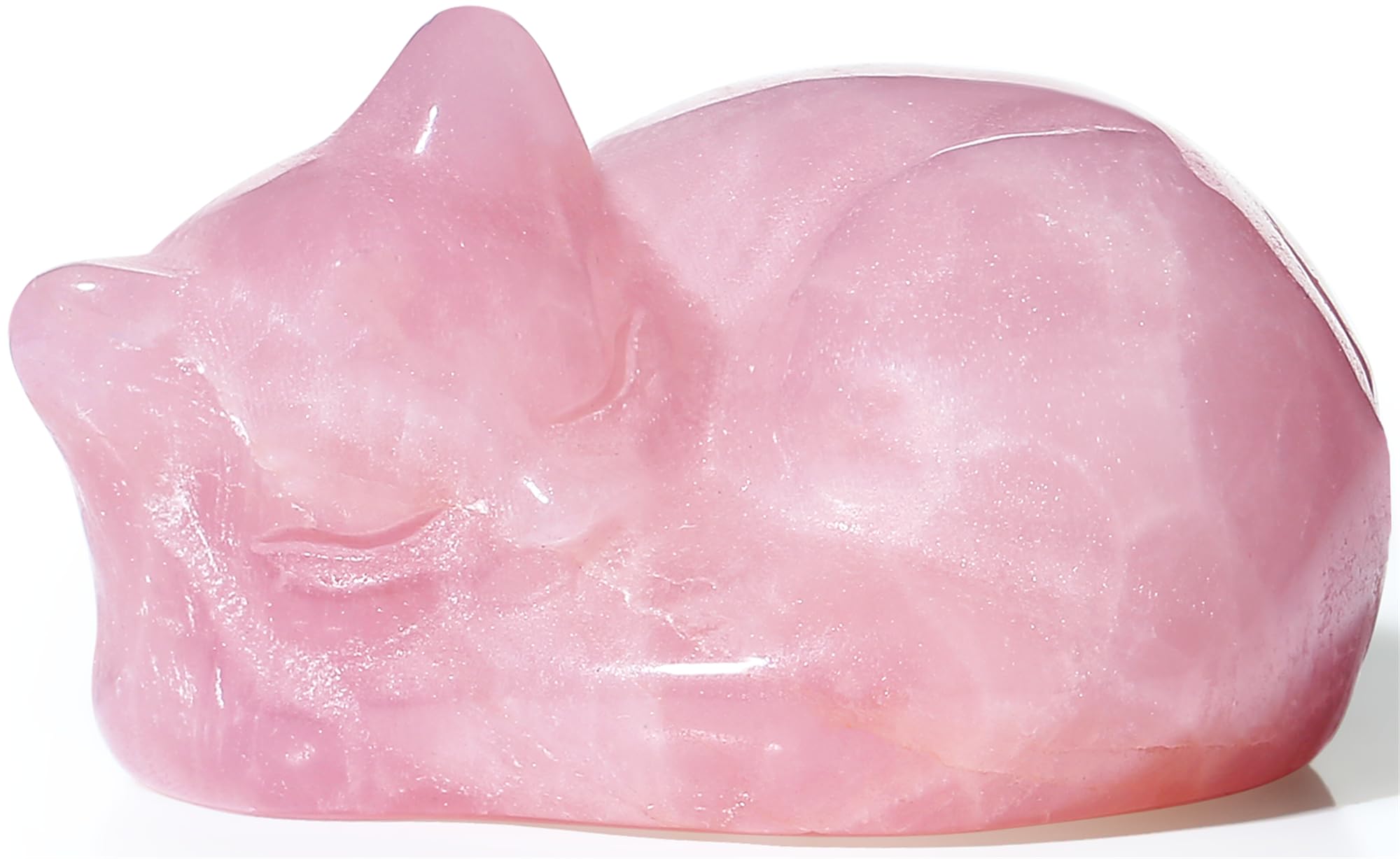 YATOJUZI 2" Cat Decors Statue Rose Quartz Crystals Sleeping Cats Gemstone Hand-Carved Cute Animal Statues Figurine Home Office Desk Pink Decor Lucky Energy Reiki Kitten Ornaments Gifts for Women Men