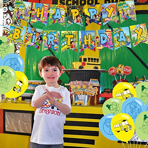 The Magic School Bus Birthday Party Decorations, Yellow Magic School Bus Party Supplies With Happy Birthday Banner, Cupcake Cake Toppers, Balloons For Kids Birthday Party Baby Shower Decor #TOP5