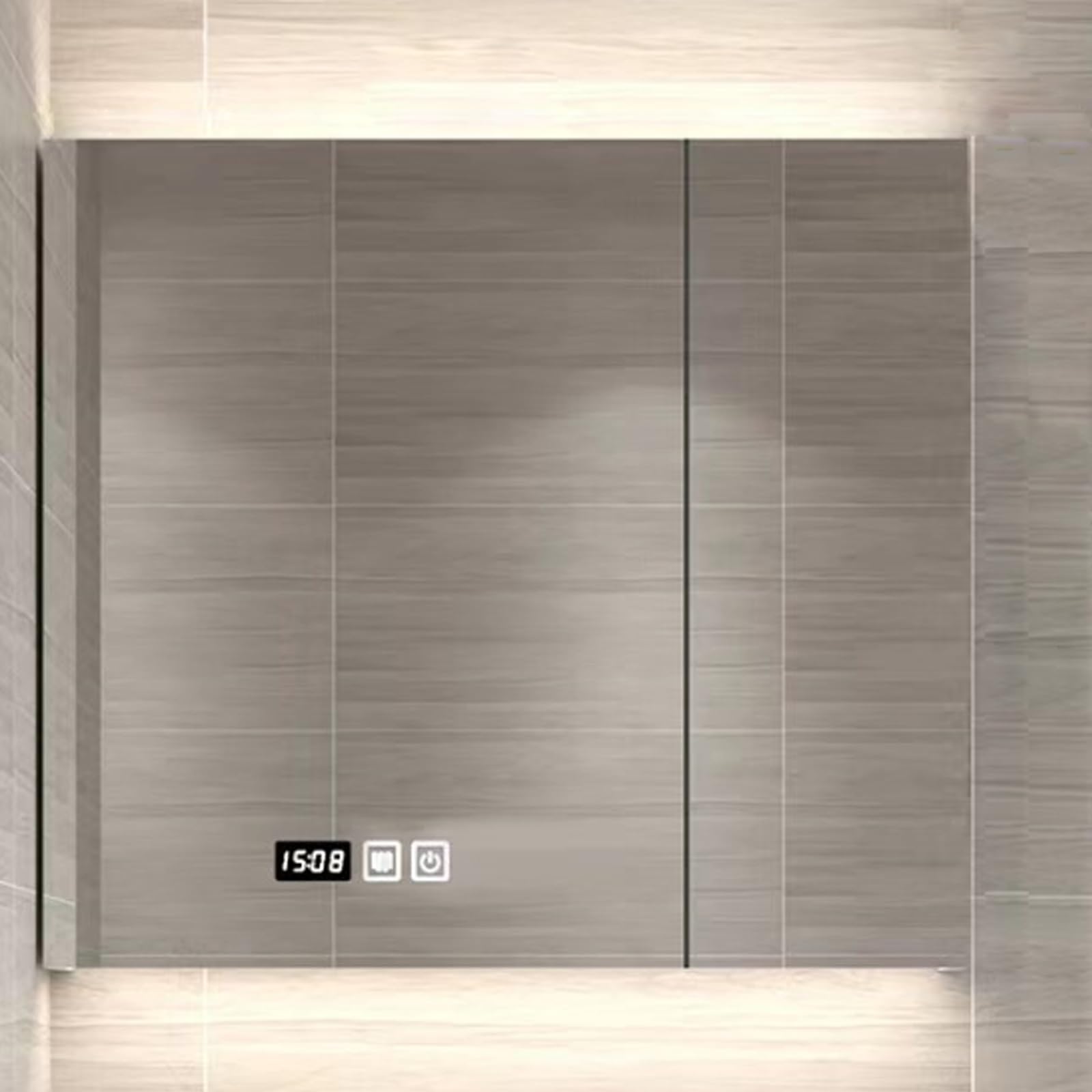 Smart Solid wood bathroom medicine cabinet,Modern Wall Mounted Vanity Mirror Cabinet with led light,bathroom vanity mirror with storage and anti fog,Time and temperature display,3-color,Grey-60*13*65