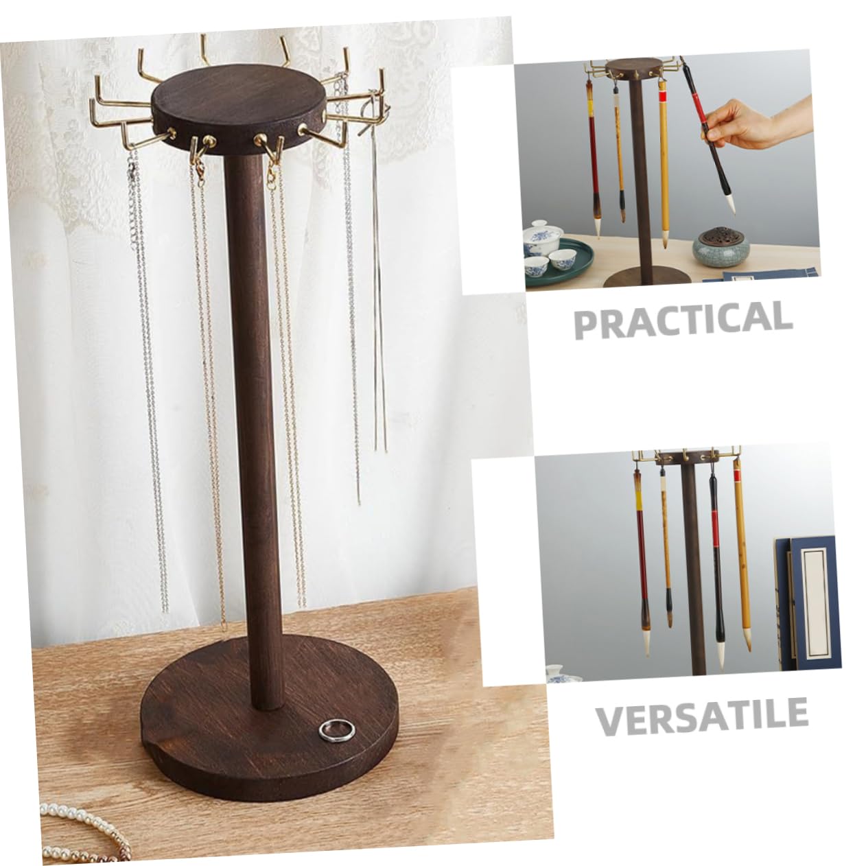 UKCOCO Schmuckständer aus Holz mit Haken für Halsketten und Ohrringe Schmuckorganizer für Tisch Filigraner Schmuckaufbewahrungständer