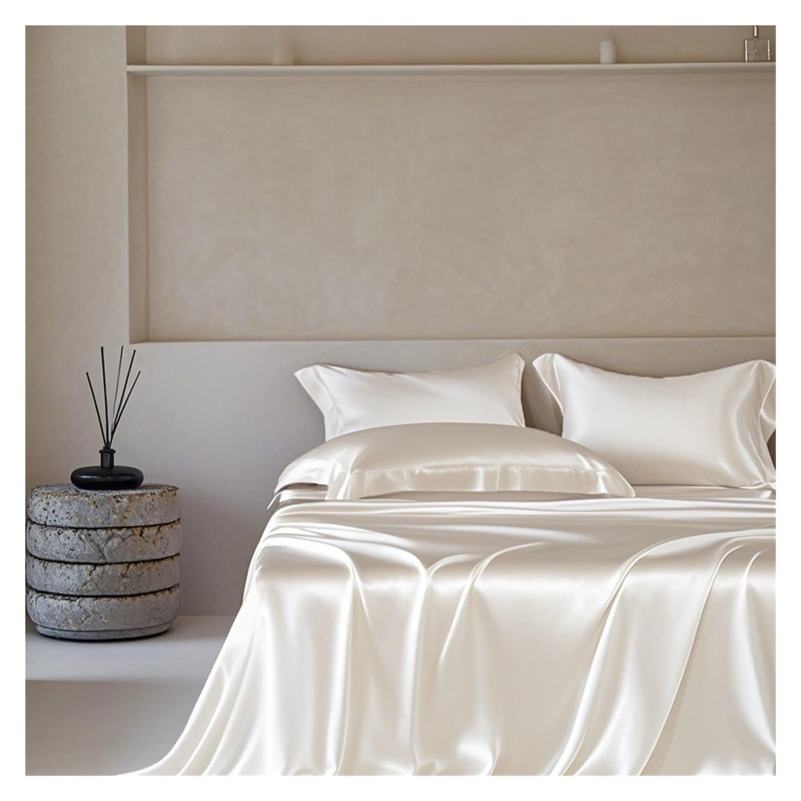 Sabanas encimeras de satén 170x230cm 230x250cm 250x250cm Ropa de Cama ultrasuave y Sedosa de Lujo, sábana Plana para Adultos y niños(Beige,170x230cm)