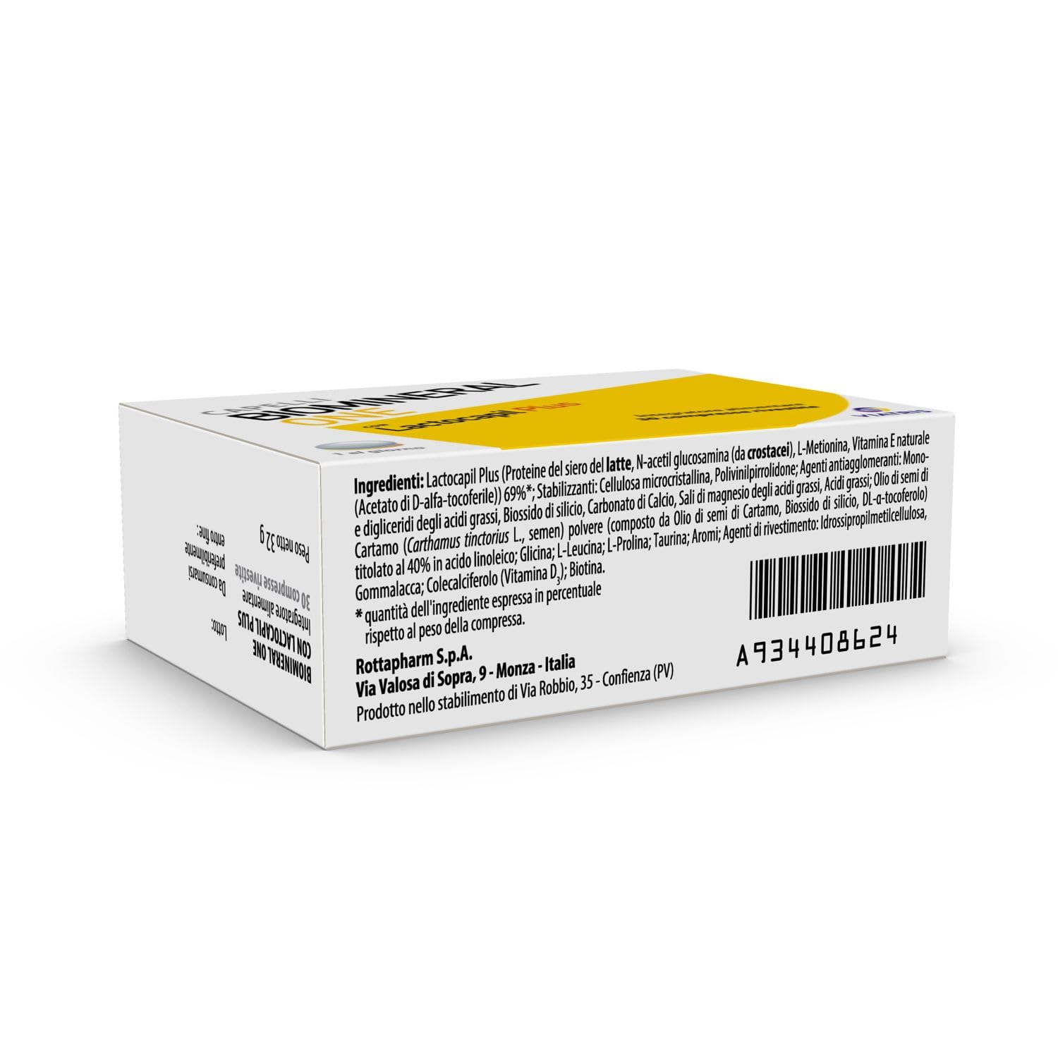 Biomineral One Capelli Più Forti, Valuminosi e Spessi, 60 Compresse, Integratore per Capelli a Base di Lactocapil Plus con Biotina, Vitamina D, Acido Linoleico e Taurina, 2 Confezioni da 30 Compresse