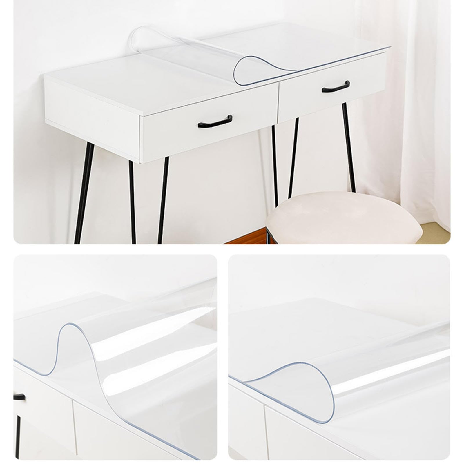 Tavolo Trasparente Protector Mat,Tovaglia di Plastica Rettangolare,PVC Cristallo Copri scrivania,Tappetini protettivi Antiscivolo Impermeabili,per scrivania, Ufficio,120 * 150cm/47.2 * 59in-T