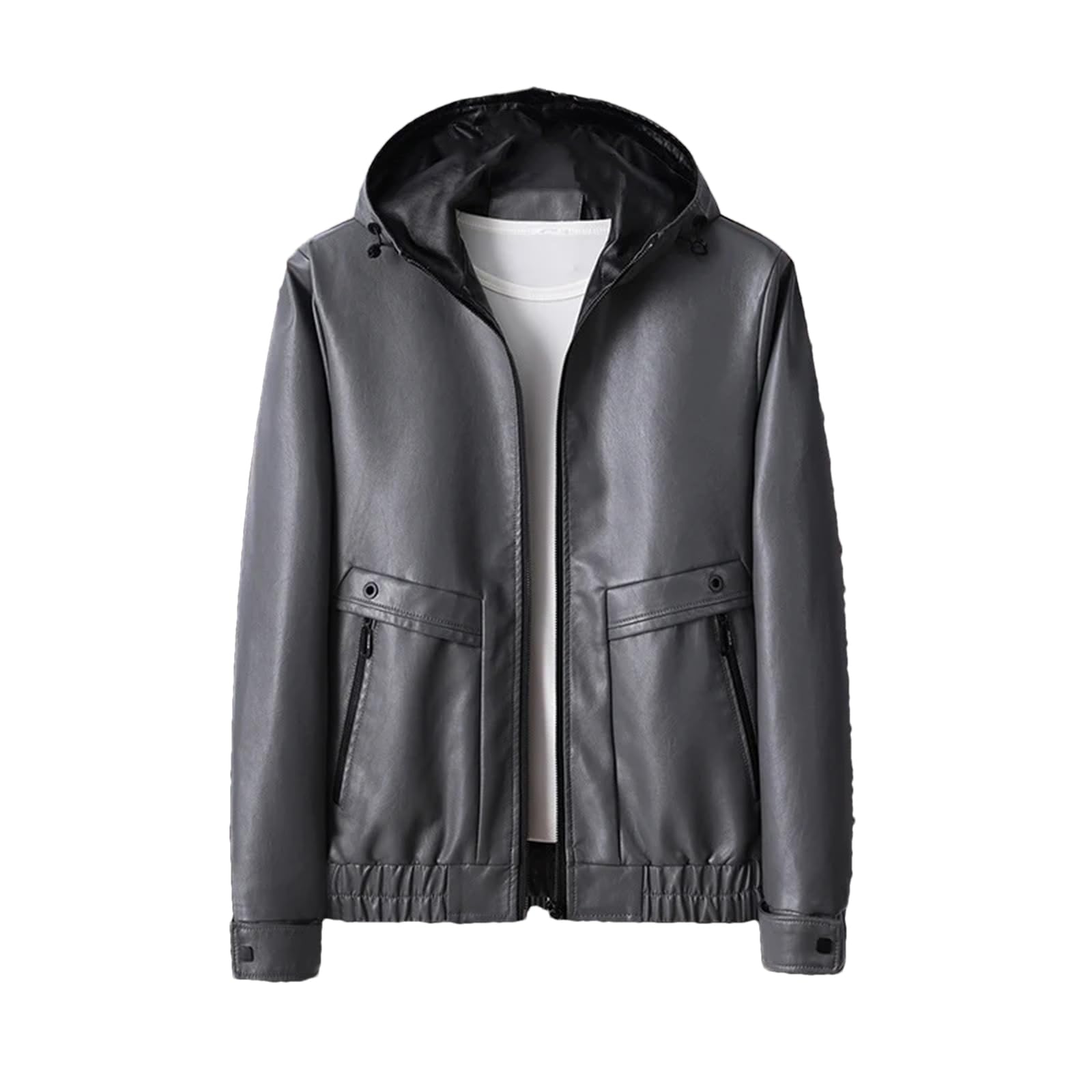 Veste en cuir à capuche hommes coupe cintrée aux finitions soignées - 7