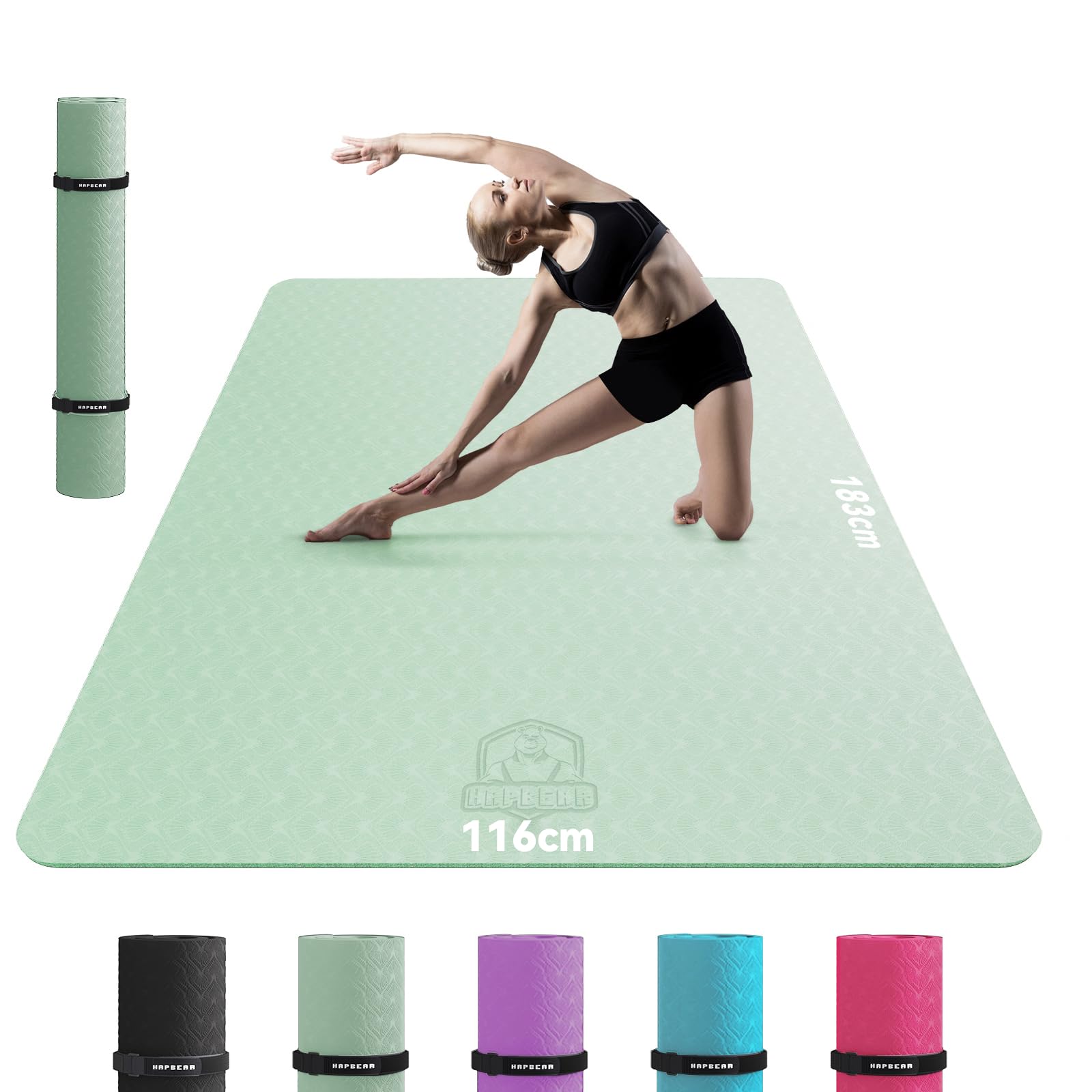 HAPBEAR Tappetino Yoga Grande, 183x116cm /198×137cm×6mm/183x122cm×8mm, Antiscivolo Professionale Con Superficie Testurizzata per Yoga, Ginnastica, Allenamento, Pilates