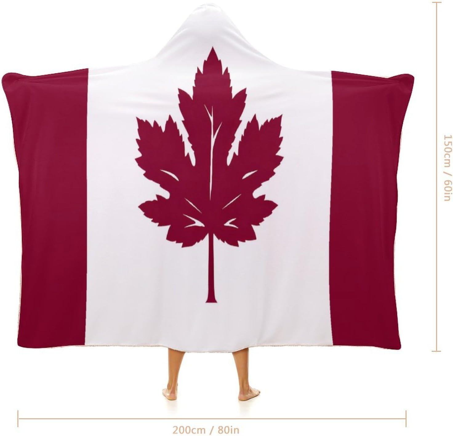 Canada Maple Leaf Flag Wearable Blanket Hoodie | Flannel Fuzzy Machine Washable Home Camping Lounging