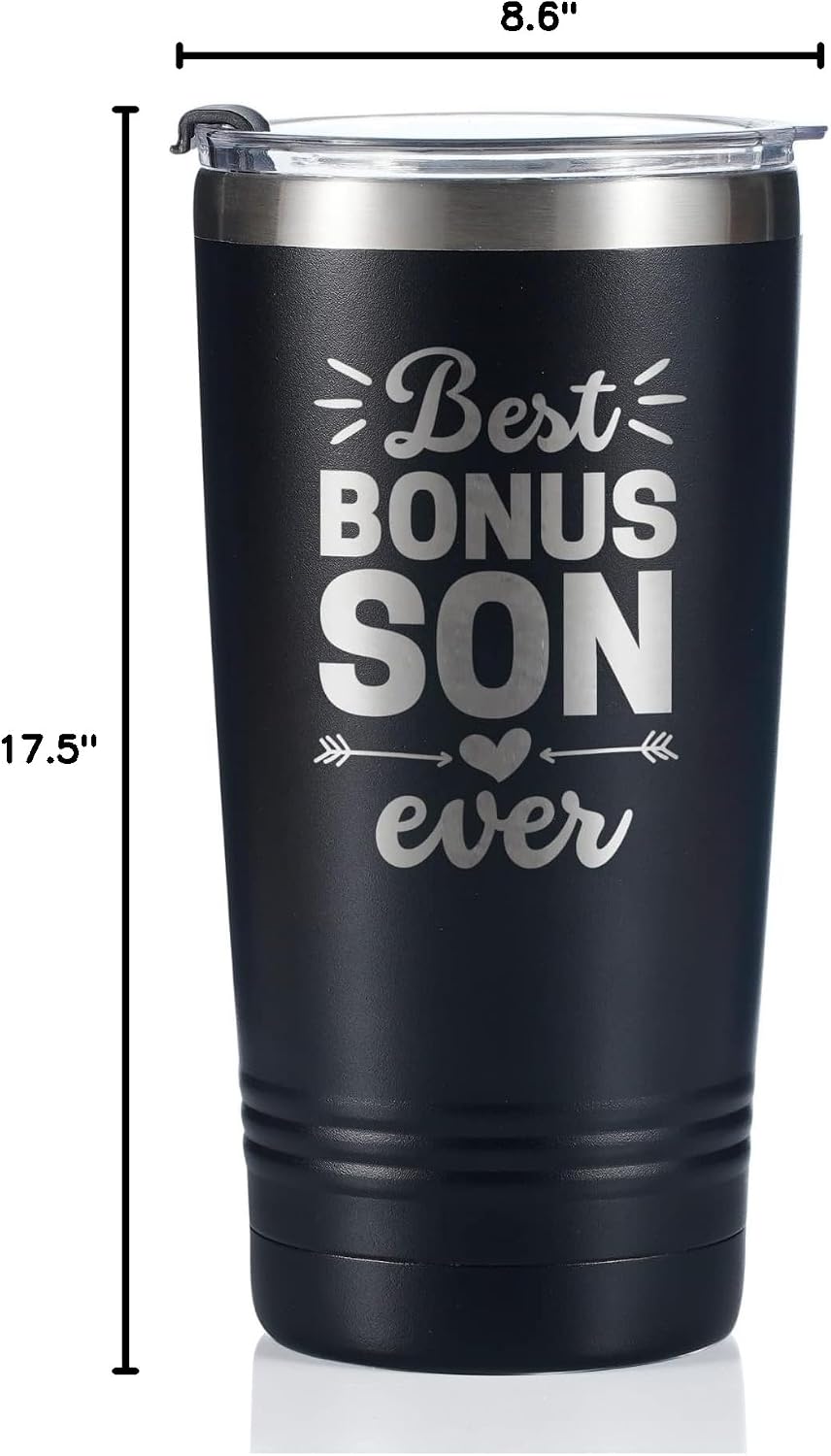 Onebttl Bonus Son Gifts from Stepmom Stepdad - Best Bonus Son Ever 20oz Tumbler - Sentimental Stepson Birthday Graduation Gift
