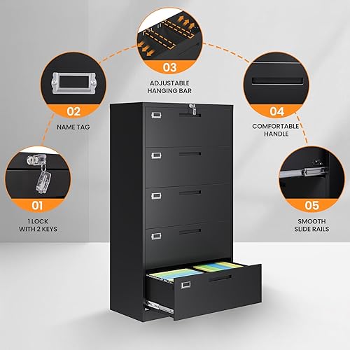 Vista 89 de Archivador de 3 cajones, archivador móvil totalmente ensamblado con cerradura para oficina en casa, caninete de metal con ruedas, cabina de tres