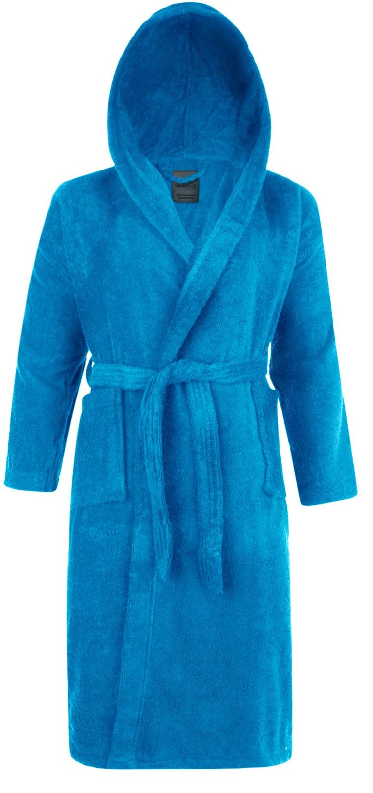 Adore Home Unisex Aqua 100% Cotton Terry Towelling Hooded Shawl Collar Bathrobe Large,