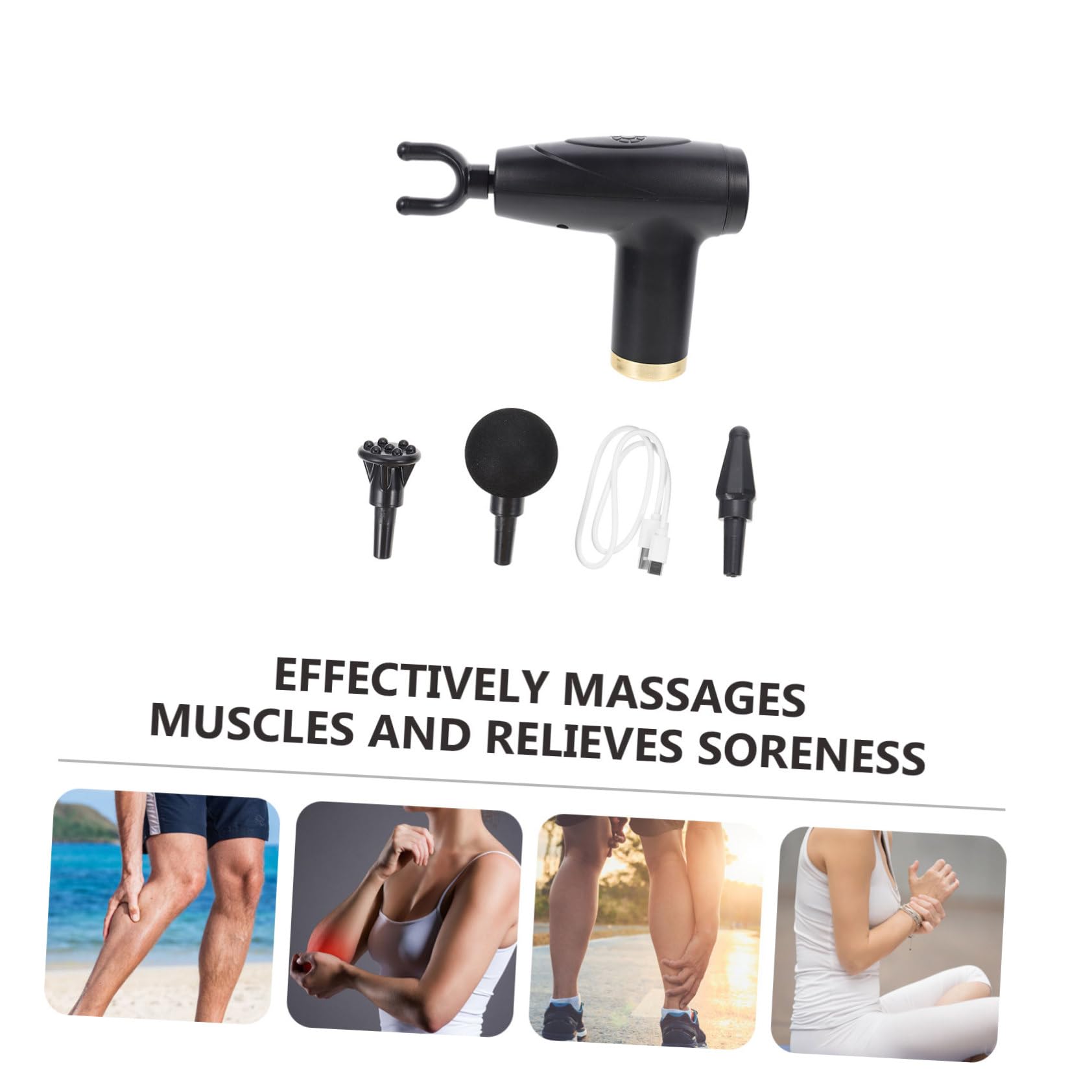 Masajeador de Percusión, Masajeador de Tejido Profundo, 4 Cabezales, 6 Velocidades Ajustables, Alivia el Muscular, Adecuado para Viaje y Uso Hogar