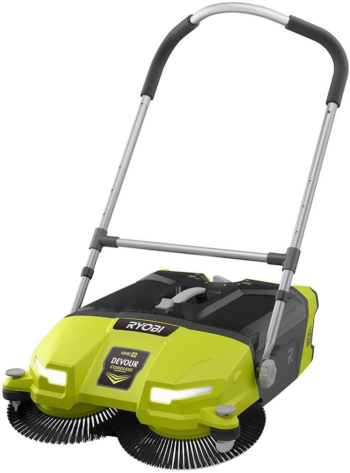 Ryobi ONE+ DEVOUR 18-Volt Cordless Debris Sweeper, Transparent 4.5 Gal Tub Capacity with LED Headlights, Rear Wheel Height Adjustment, 21" Wide Cleaning Swath (TOOL ONLY)