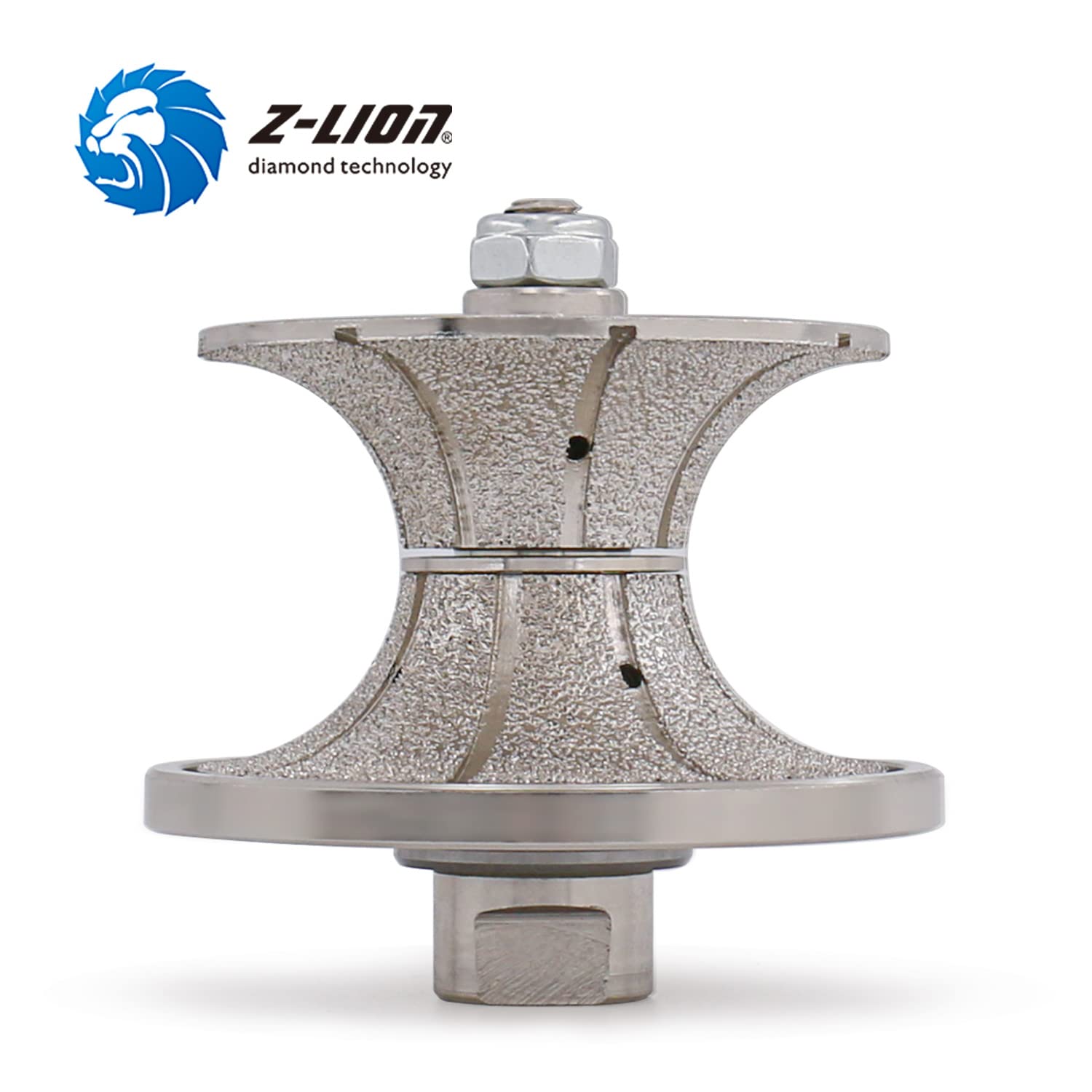 Z-LION V50 2" Full Bullnose Corase Diamond Vacuum Brazed Router Bit Profiler Wheel for Granite Marble Countertop Edges with 5/8-11 Thread V-Shape 50mm