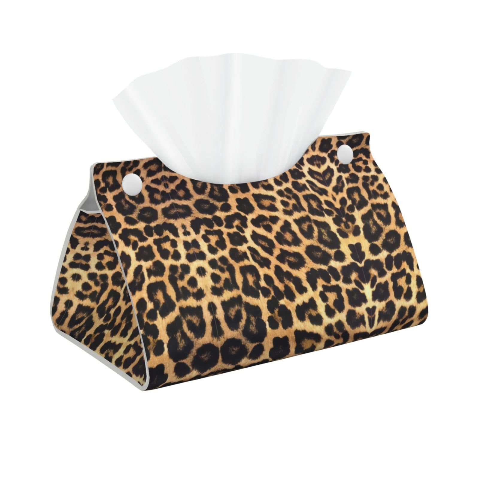 Leopard Print Print Long Tissue Box Cover Holder Foldable Leather Organizer for Vanity, Nightstand, Desk & Bathroom