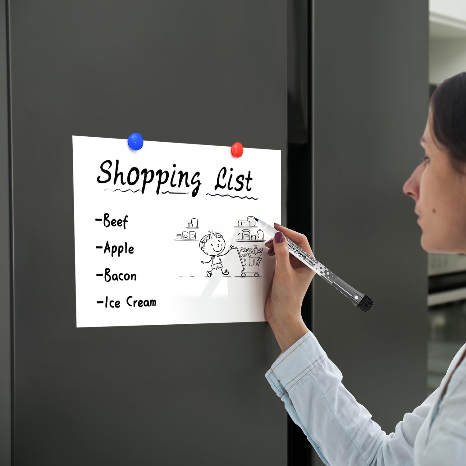Magnetisch droog wisbord koelkast wit bord blad, gemakkelijk te schrijven en schoon te maken, flexibele koelkast magneet whiteboard notitieblok voor thuis keuken memoboodschappenlijst, 2 markers en
