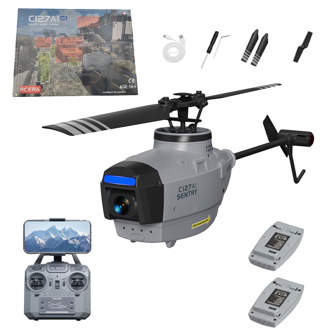 Joytopiaminds C127AI Scout RC Helicopter with 1080P Camera, 2.4G 4CH AI Intelligent RC Helicopter with 6-Axis Gyro, Scout Drone with One Key Take Off/Landing & Optical Flow Positioning - RTR