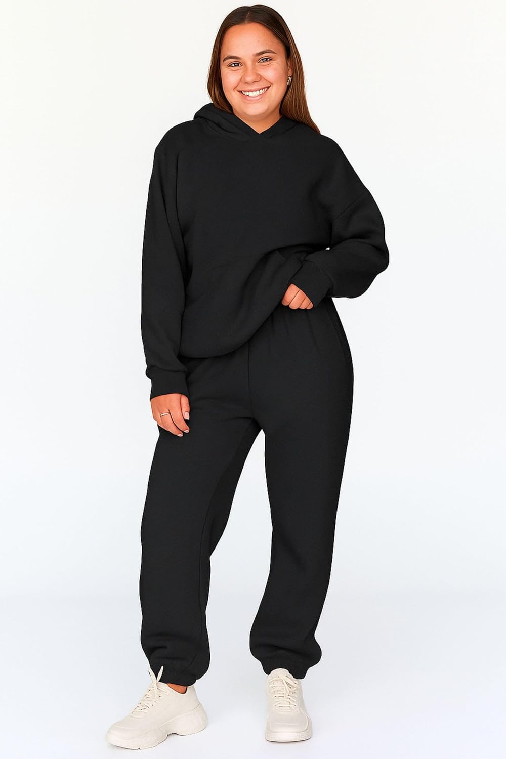 Women 2 Piece Oversized Tracksuit Set Fall Fashion Clothes Lounge Outfits Hoodie Airport Travel Pants Sweatsuit - Image 3