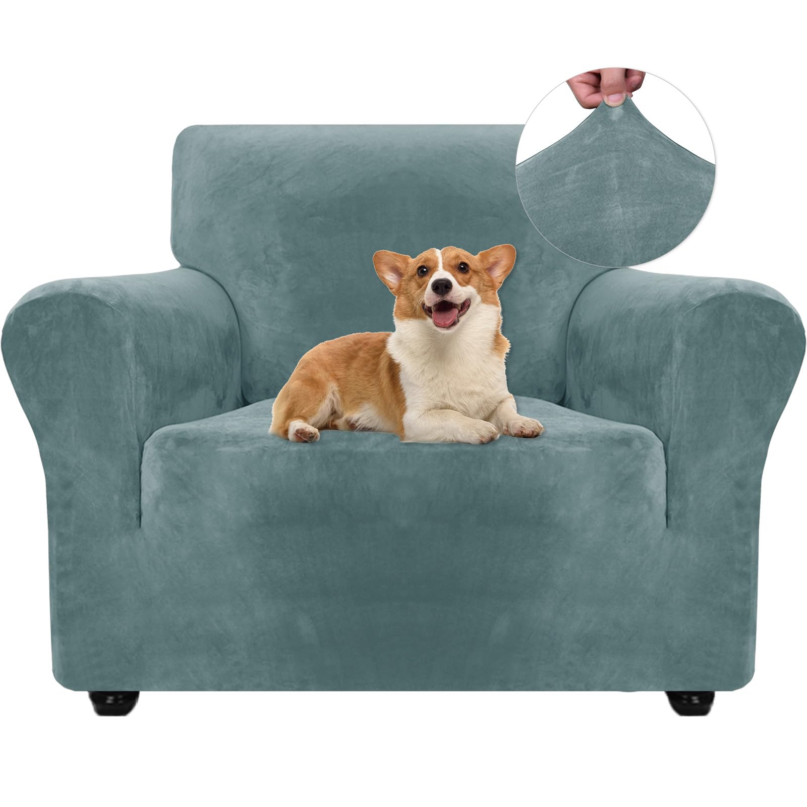 Ystyle Copridivano Velluto, Universale Copripoltrona 1 Posto Con Braccioli, Elasticizzato Sofa Cover Antigraffio Gatto, Copridivani Antimacchia Lavabile Antiscivolo Per Cani, Grigio Blu