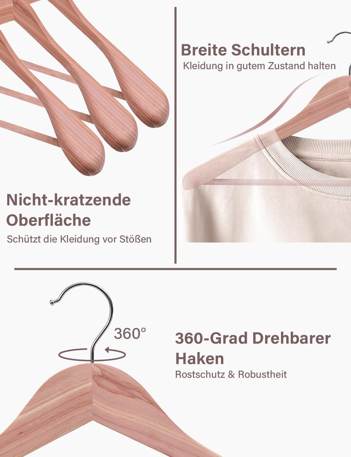 StorageWorks Kleiderbügel Zedernholz breit, 6er-Pack extra breiter Kleiderbügel Holz für den Kleiderschrank, Bügel Kleider platzsparend, Anzugbügel aus Naturholz für Mäntel, Hosen, rote Zederfarbe