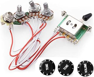 RUNCCI-YUN Electric Guitar Wiring Harness Kits for Strat Style Guitar Replacement, 2T1V Control Knobs 5-Way Switch 500K Pots with Jack, Black Tip (1 Volume x 2 Tone Control Knob Black)
