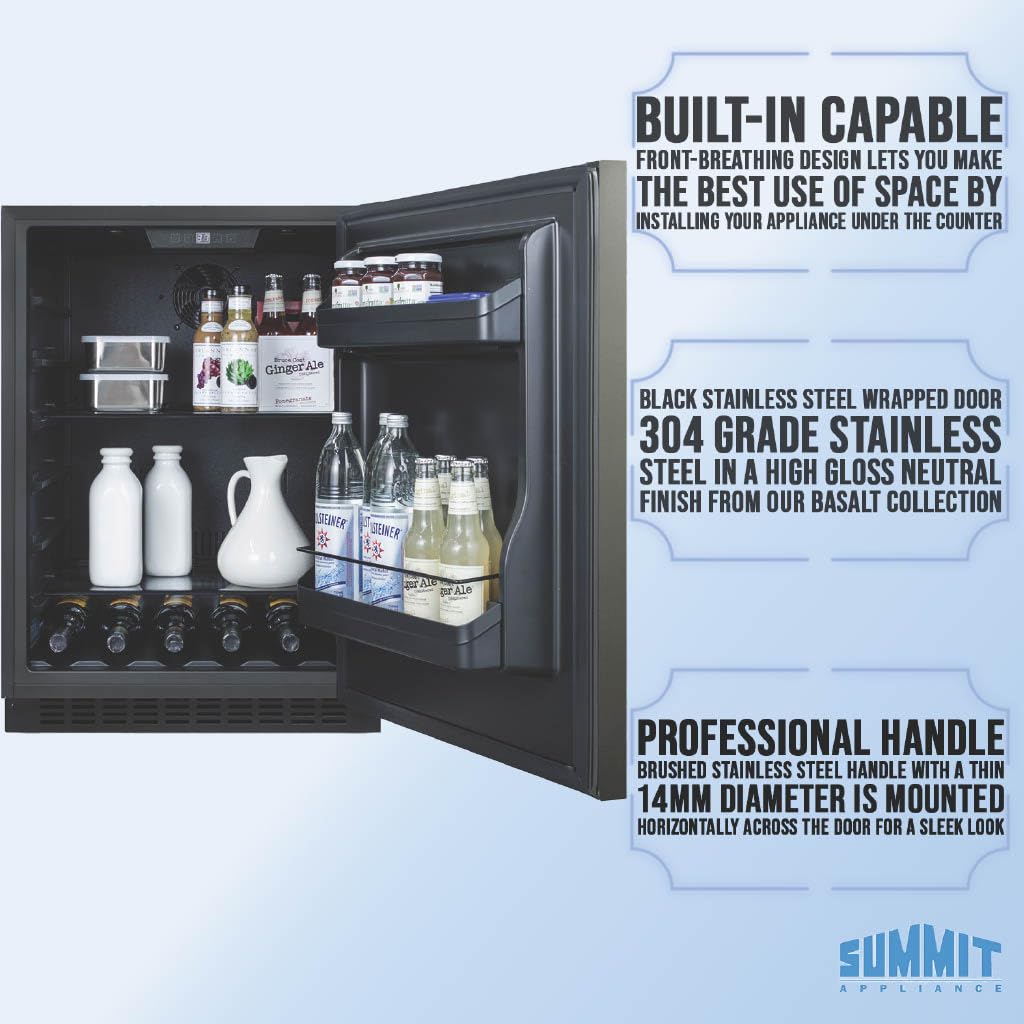 Summit 24" Built-In Refrigerator, 4.8 cu.ft., ADA Compliant, Undercounter, Black, Stainless Steel - AL54KSHH on Fridge.com