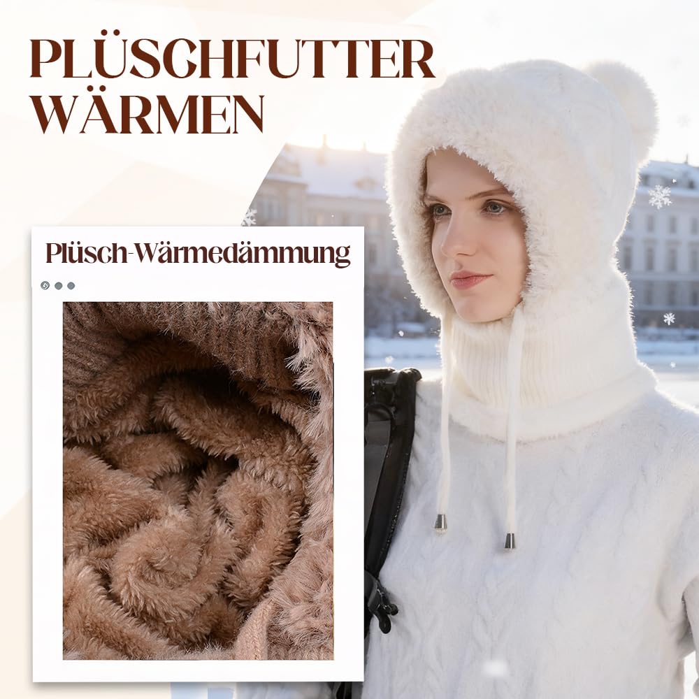 Toerjii Wintermütze Damen,Balaclava Damen,3 in 1 Beanie Mütze Warm Strickmütze & Halswärmer Sets,Multifunktional Verstellbar Gesichtsmaske für Täglich und im Freien