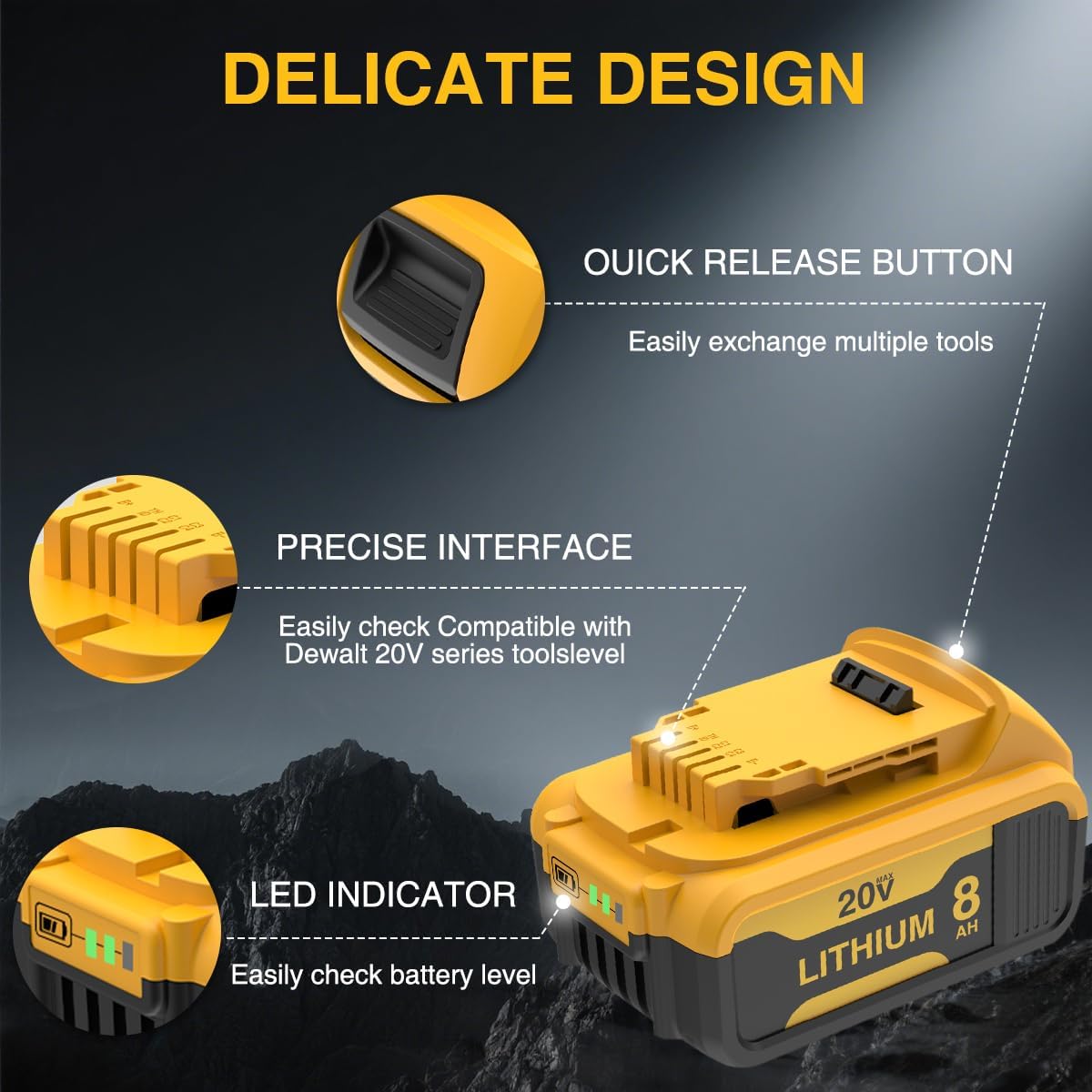 XAMP 8000mAh Lithium-ion Battery Replacement for 20V Max, DCB208 DCB204 DCB206 DCB203 DCB200 DCB201 DCB181 DCB180 Compitable with 20V Tools (2 Pack) - Image 4