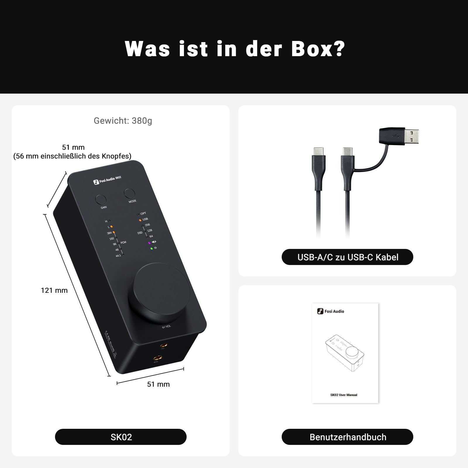 Fosi Audio SK02 DAC Amp Kopfhörerverstärker Desktop USB C auf AUX Digital zu Analog Audio Konverter Adapter Vorverstärker Optisch zu 3,5mm 4,4mm symmetrischer Combo