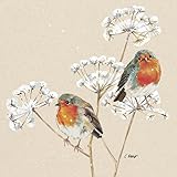 PPD 20 Servietten Weihnachten Rotkehlchen an Gräser im Winter als Tischdeko. Papierservietten mit Motiv. Auch für Decoupage und Serviettentechnik 33x33cm